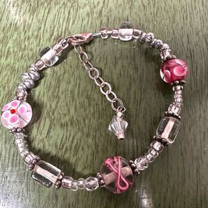Sterling silver pink lamp work beaded bracelet